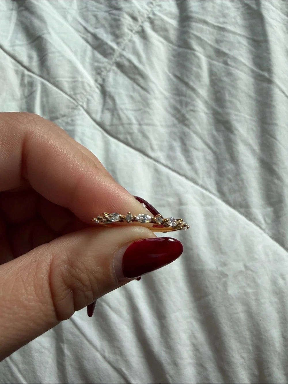 Delicate Gold Crystal Stackable Ring - Clear Stones